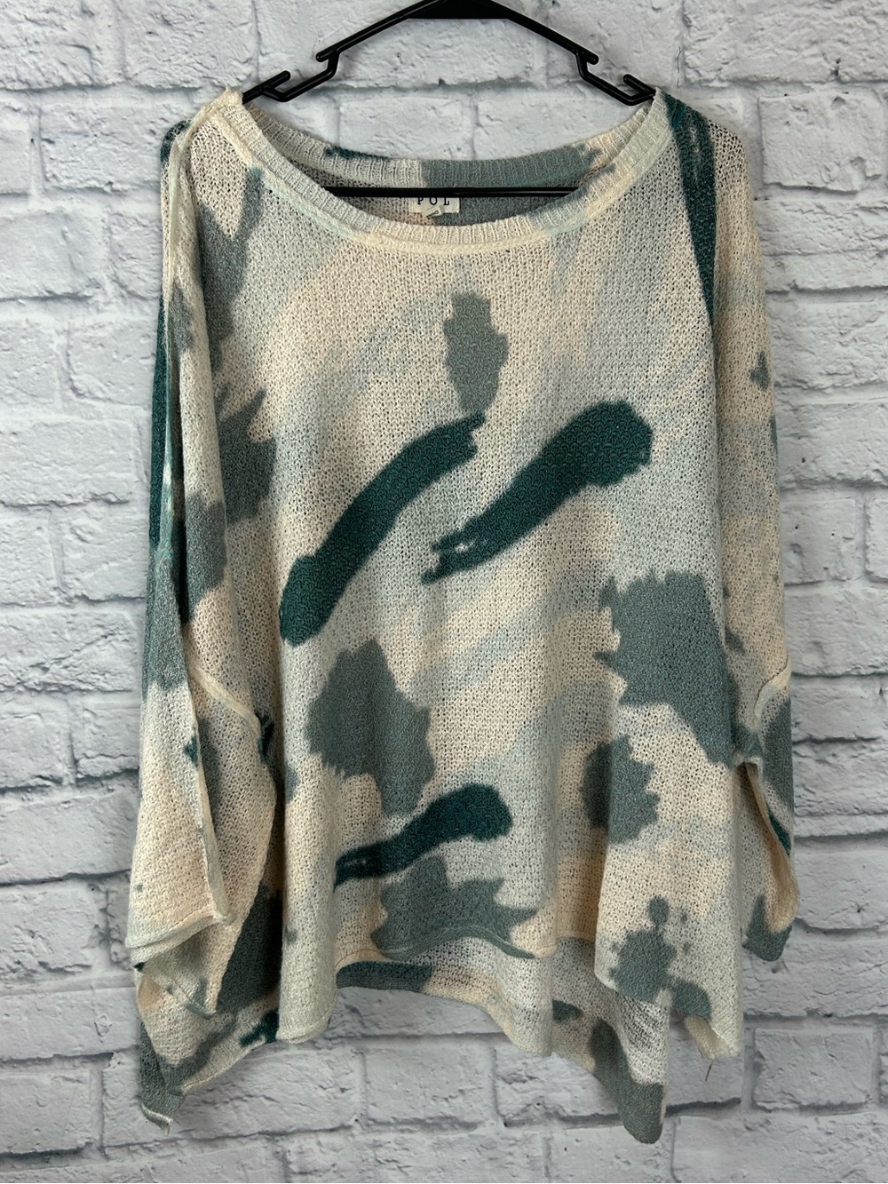 POL Abstract Print Oversized Knit Sweater Tunic Cream Green M